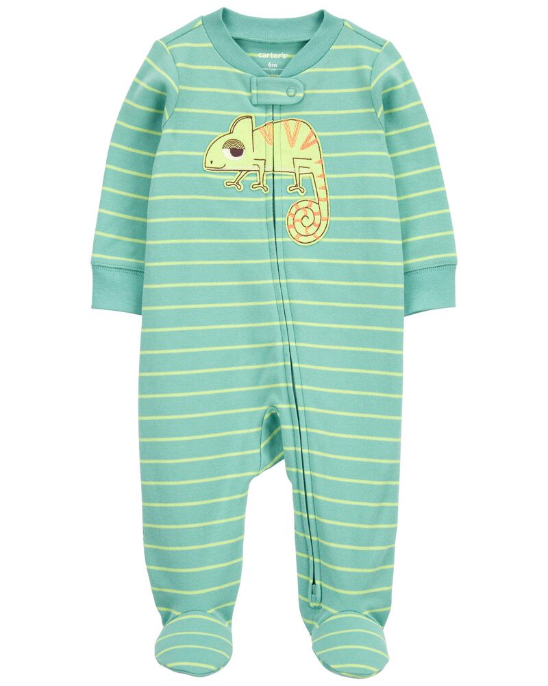 Baby Chameleon Zip-Up Cotton Sleep & Play Pajamas, image 1 of 2 slides