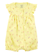 Baby Girl Floral Short-Sleeve Cotton Romper - Yellow, image 1 of 3 slides