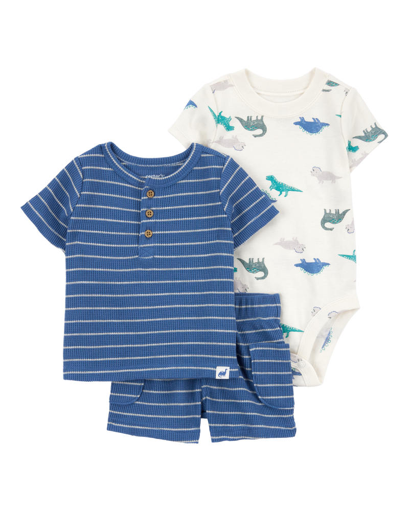 Baby Boy 3-Piece Dinosaur Outfit Set - Blue, image 1 of 6 slides