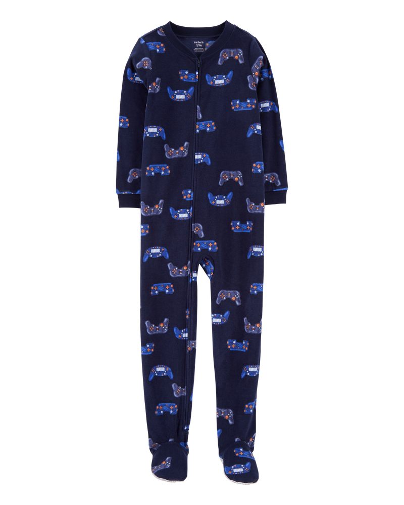 Kid 1-Piece Gamer Fleece Footie Pajamas, image 1 of 3 slides
