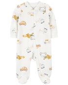 Baby Vehicles 2-Way Zip Cotton Sleep & Play Pajamas, image 1 of 3 slides