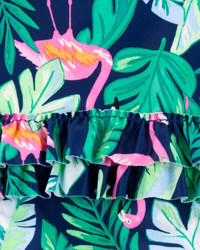 Baby Girl 1-Piece Tropical Flamingo Long-Sleeve Rashguard Swimsuit, image 4 of 5 slides