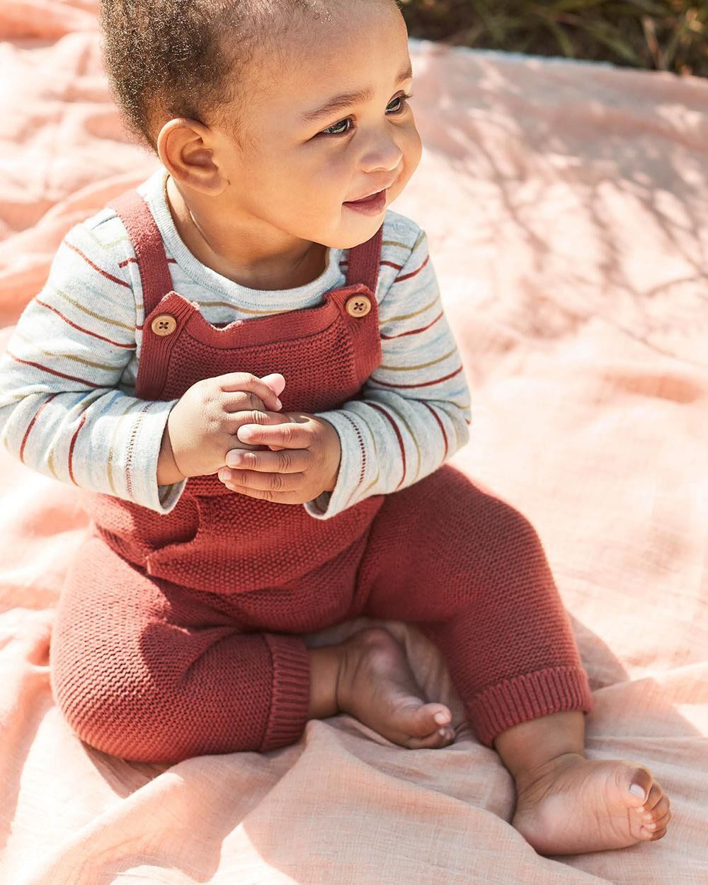 Chili Copper Baby Organic Sweater Knit Overalls in Copper