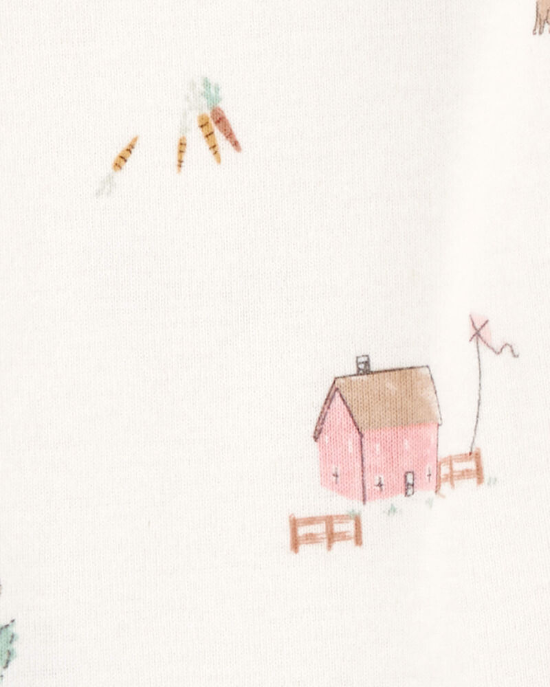 Baby 4-Piece Farm Print Outfit Set - White/Pink, image 2 of 5 slides