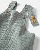 Toddler Organic Cotton Gauze Shortalls in Green, image 3 of 6 slides