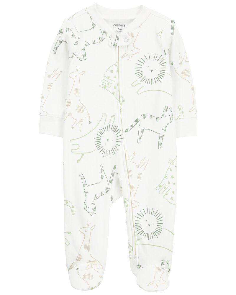Baby Animal Print Zip-Up Cotton Sleep & Play Pajamas, image 1 of 4 slides