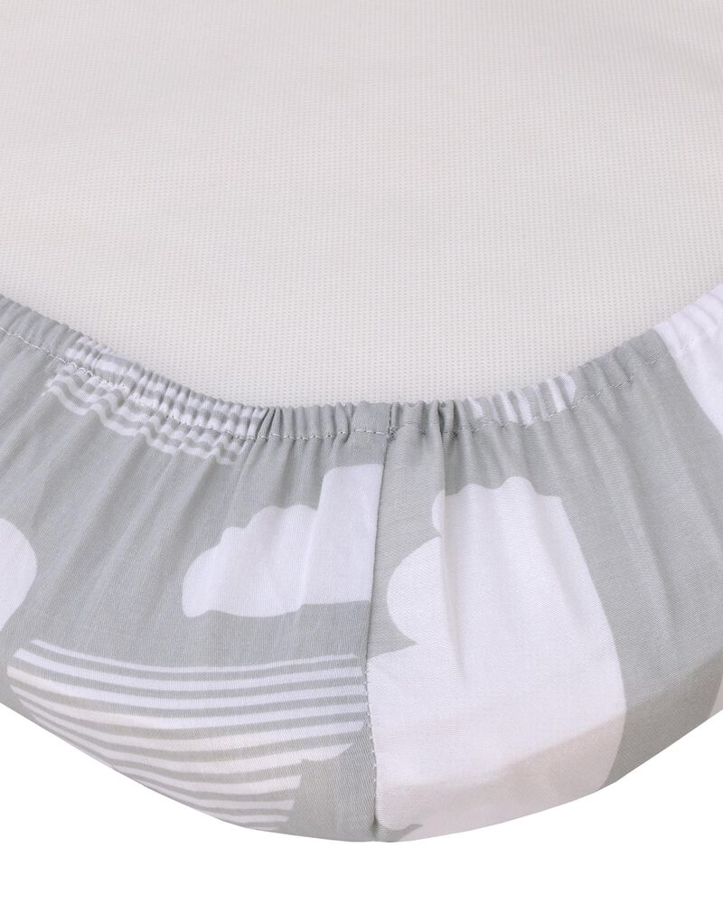 Skip Hop Cozy-Up 2-in-1 Bedside Sleeper Grey & White Clouds 100% Cotton Fitted Bassinet Sheet, image 3 of 4 slides