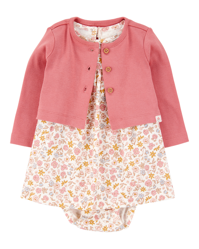 Baby 2-Piece Bodysuit Dress & Cardigan Set, image 1 of 5 slides