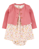 Baby 2-Piece Bodysuit Dress & Cardigan Set, image 1 of 5 slides
