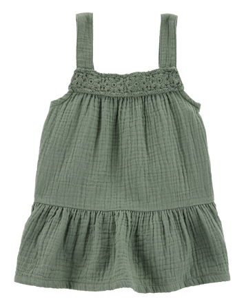 Baby Gauze Crotchet Knit Tank - Olive, 