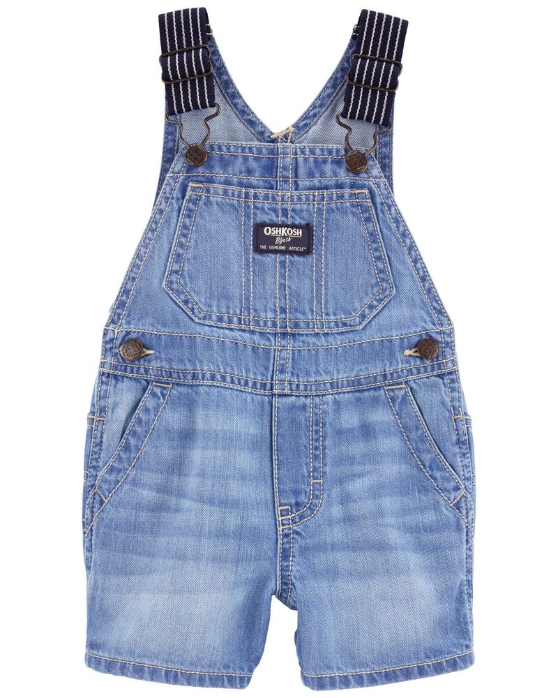 Baby Denim Shortalls: Hickory Stripe Strap Remix, image 1 of 5 slides