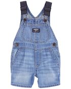 Baby Denim Shortalls: Hickory Stripe Strap Remix, image 1 of 5 slides