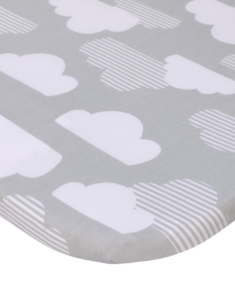 Skip Hop Cozy-Up 2-in-1 Bedside Sleeper Grey & White Clouds 100% Cotton Fitted Bassinet Sheet, image 1 of 4 slides