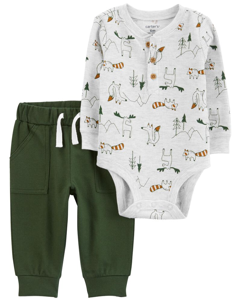 Baby 2-Piece Thermal Bodysuit Pant Set, image 1 of 3 slides