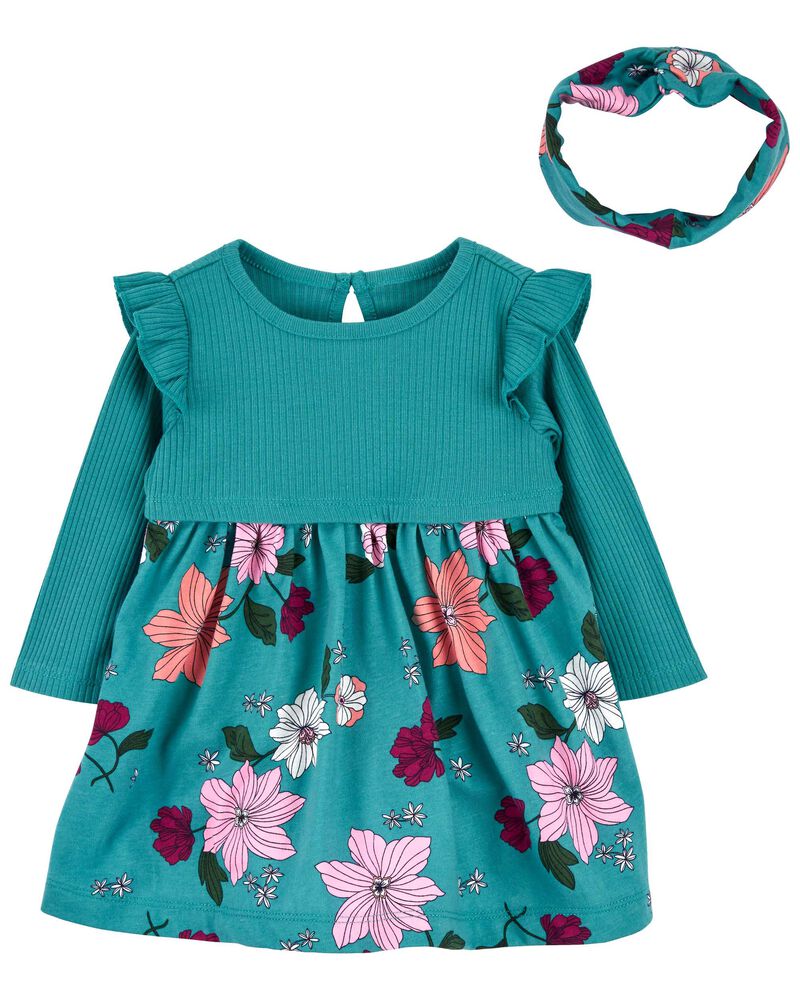Baby 2-Piece Floral Bodysuit Dress Set, image 1 of 5 slides